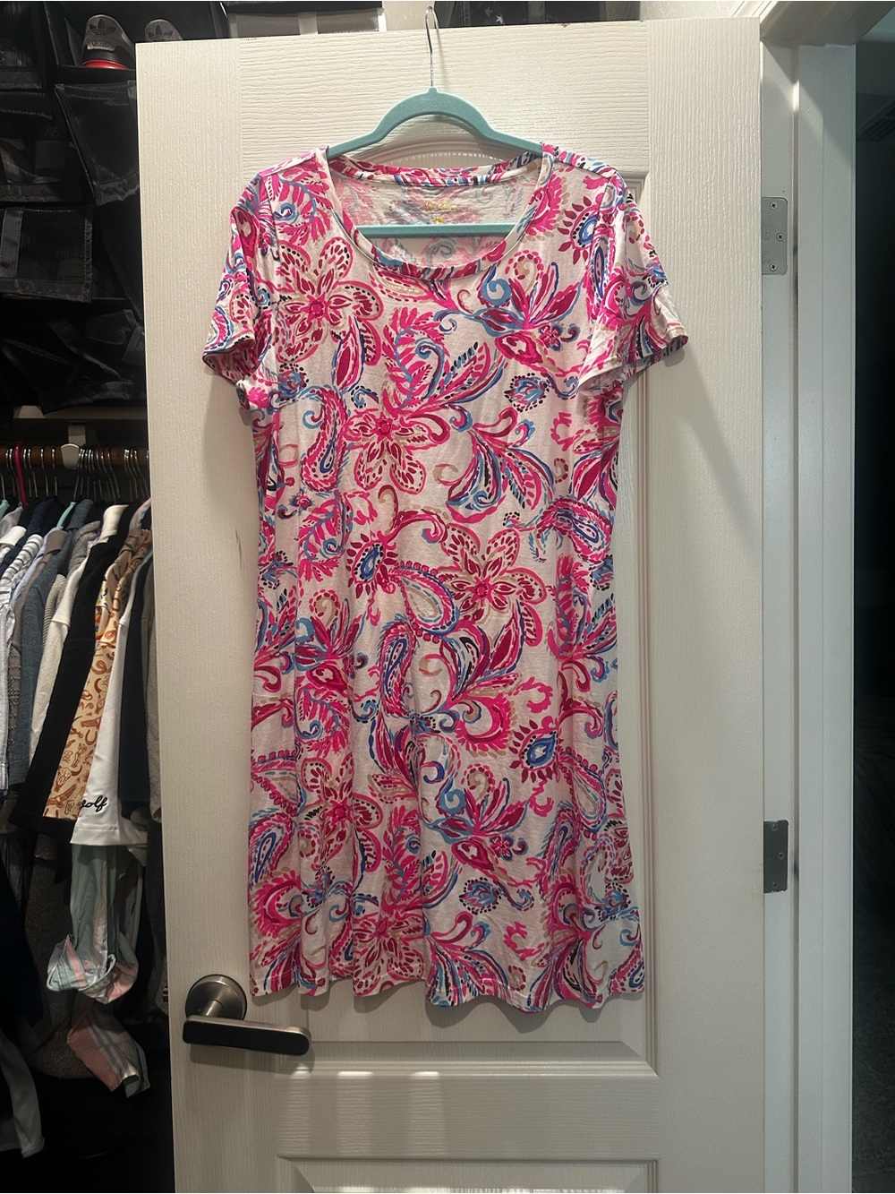 Lilly Pulitzer Pink Blue Paisley Short Sleeve Shift Dress